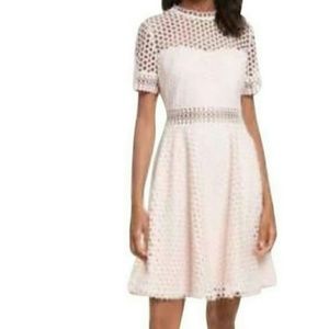 Ted Baker Graycee Eyelet Lace Laser Cut Fit & Flare Dress Blush Pink Sz 2